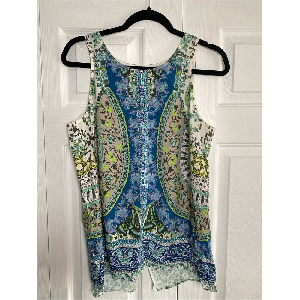 Etcetera Womens 8 Blue Sleeveless Boho Top Paisley Festival Lightweight